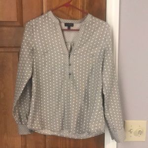 Grey with white polka dot blouse from The Limited